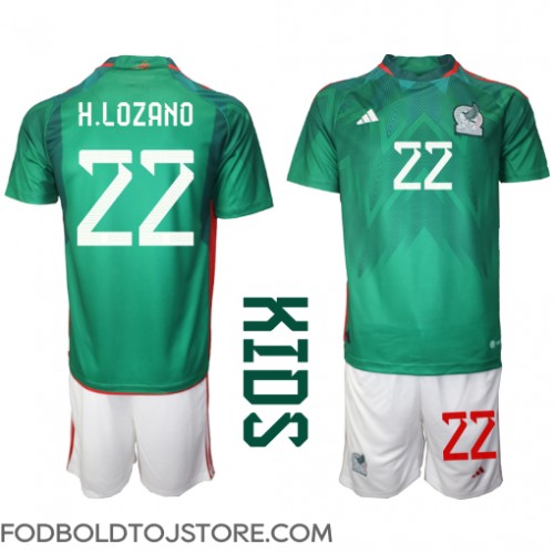 Mexico Hirving Lozano #22 Hjemmebanesæt Børn VM 2022 Kortærmet (+ Korte bukser)
